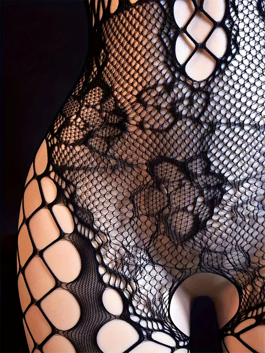 Black Lace Fishnet Sleeveless Jumpsuit